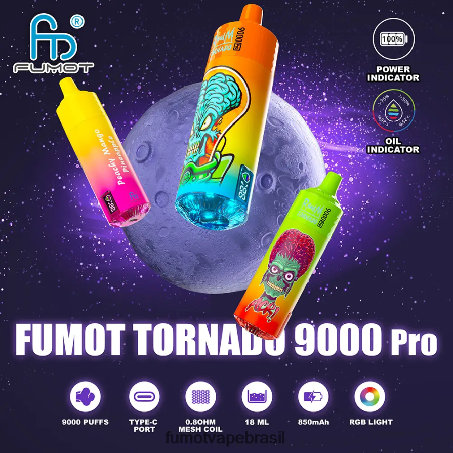 Fumot Disposable Vape | cereja R2X2R6210 Vaporizador descartável 9000 pro - 18ml (1 peça) Fumot Tornado