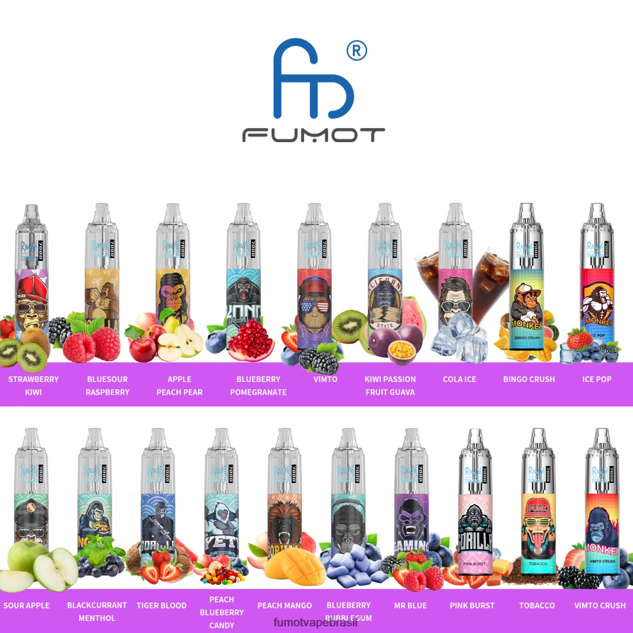 Fumot Flavors | manga pêssego R2X2R6528 Caneta vape descartável 0% 7000 14ml (1 peça) Fumot Tornado