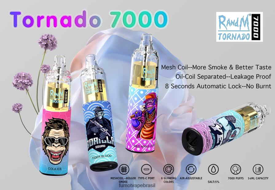 Fumot Store | doce de pêssego e mirtilo R2X2R686 Caneta vape descartável 7000 - 14ml (1 peça) Fumot Tornado