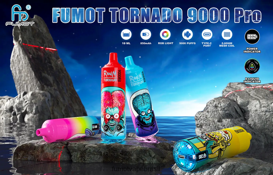 Fumot Vape Brasil | gelo de melancia R2X2R6241 1 peça de vaporizador descartável 9000 pro 18ml Fumot Tornado