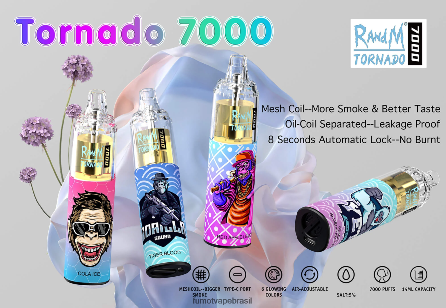 Fumot Vape Sale | sangue de tigre R2X2R6107 Caneta vape descartável 7000 - 14ml (1 peça) Fumot Tornado